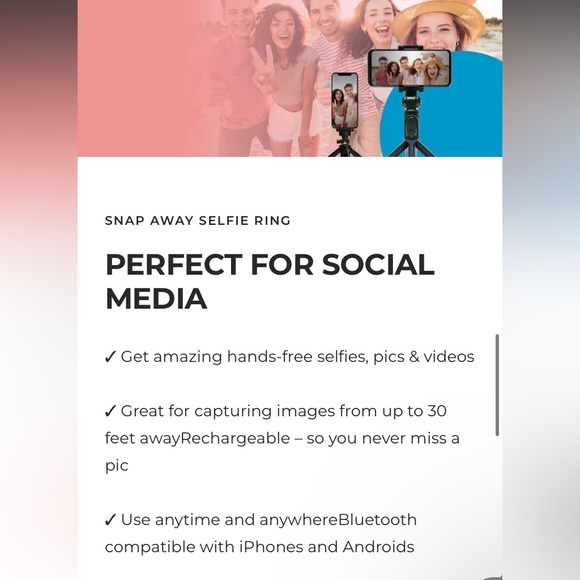 NWT-Snap Away PINK Ring & Dual Tripod & Charging Cord PINK - Picture 8 of 11